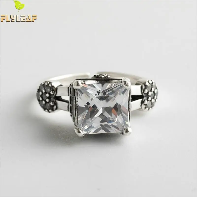 

Flyleaf Tower Heart Shape Cubic Zirconia Real 925 Sterling Silver Rings For Women High Quality Fine Jewelry Open Ring Vintage