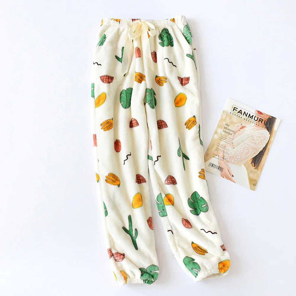 Home Pants Women Spring Winter Double Gauze Thin Sleep Pants Sleep Bottoms Casual Printing Pyjamas Sleep Bottoms