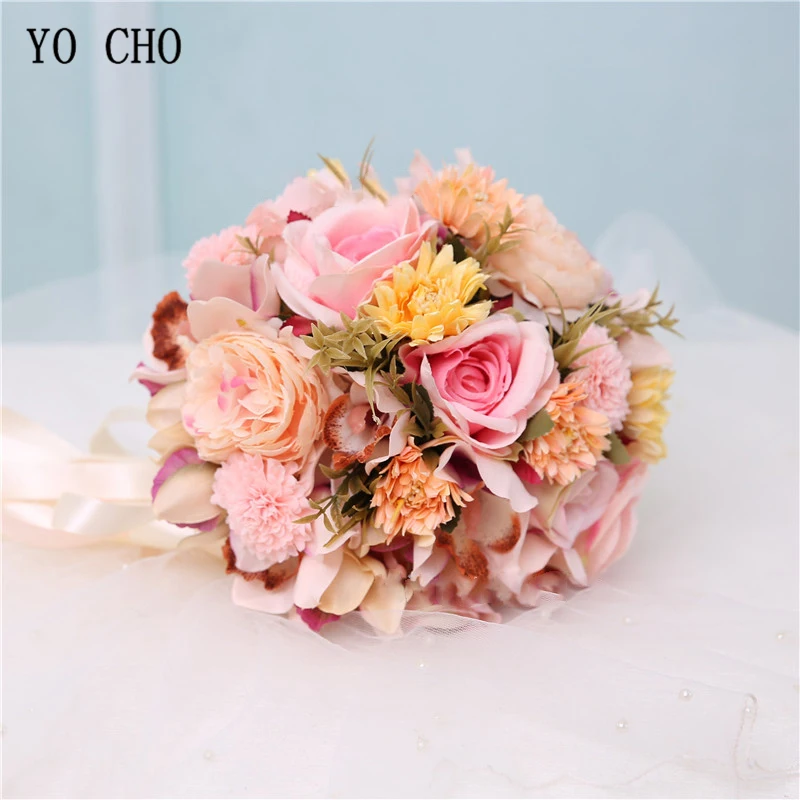 Йо Чо свадебный цветок Букет Свадебные принадлежности искусственный шелк розовый цветок пиона Свадебный букет Dahlia Орхидея качество букеты