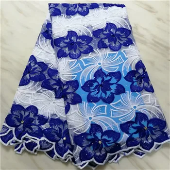 

2019 Blue/White Latest French Nigerian Lace Fabric High Quality Embroidered Tulle African Lace Fabric for Wedding Party Dress