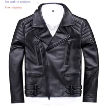 Мужская кожаная куртка, осеннее пальто из натуральной кожи для мужчин, Короткие мотоциклетные куртки из коровьей кожи, Veste Cuir Homme UY02 KJ3208