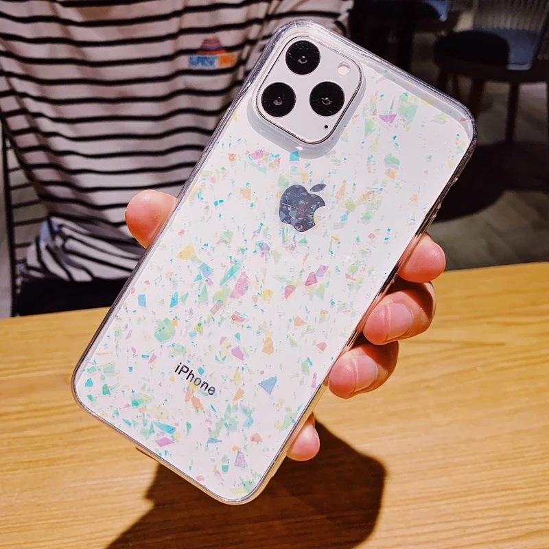 Прозрачный чехол с блестящими блестками из золотой фольги для iPhone 6, 6s, 7, 8 Plus, 11 Pro, X, XS, XR Max, мягкий ТПУ противоударный чехол
