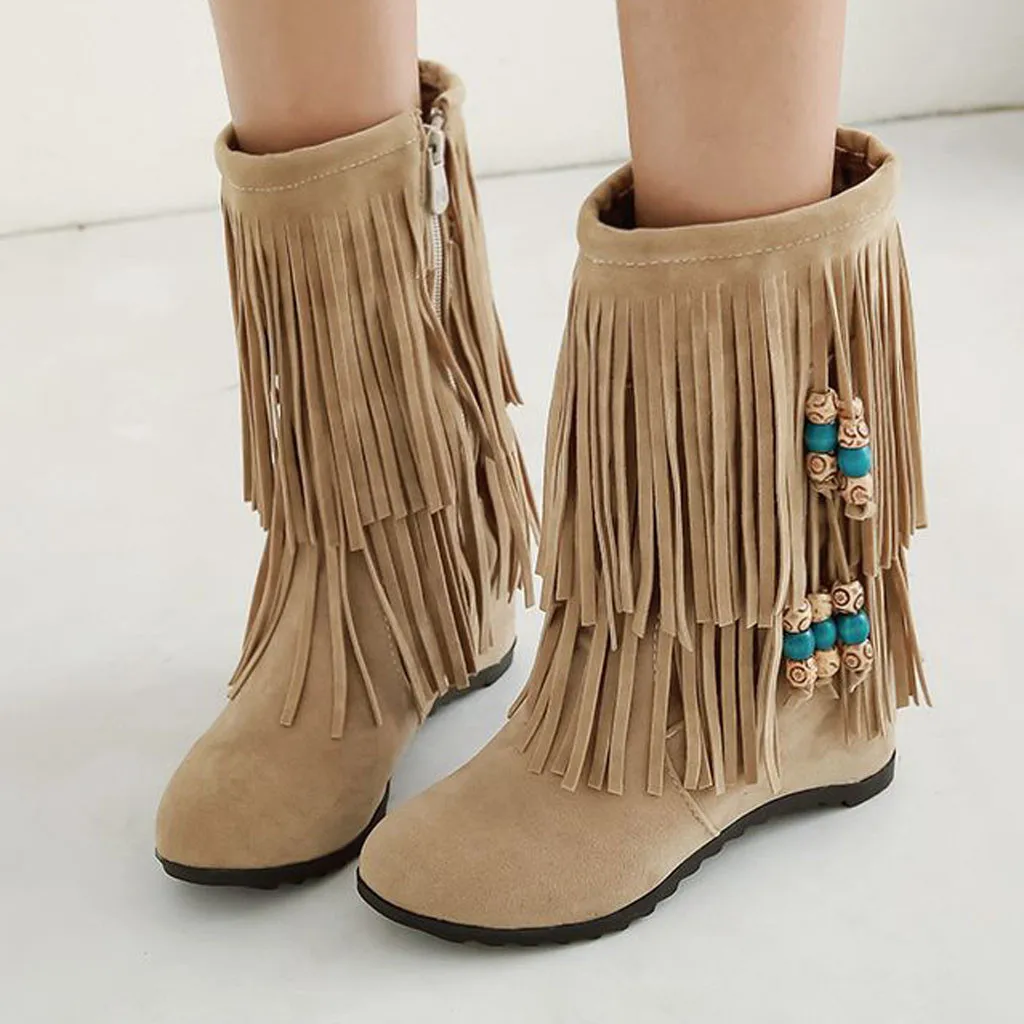Boots Women Warm Ankle Boots For Women Fur Boots Long Fringe 2019 Autumn Winter Embroidered Tassel Booties Ladies Casual Shoes