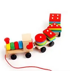 Деревянный трехсекционный маленький поезд для детей, развивающая игрушка для раннего образования, поддержка мирового поколения