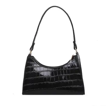

High Quality Crocodile Pattern Women Armpit Bag Solid Color Ladies Baguette Handbag PU Leather Elegant Female Small Shoulder Bag