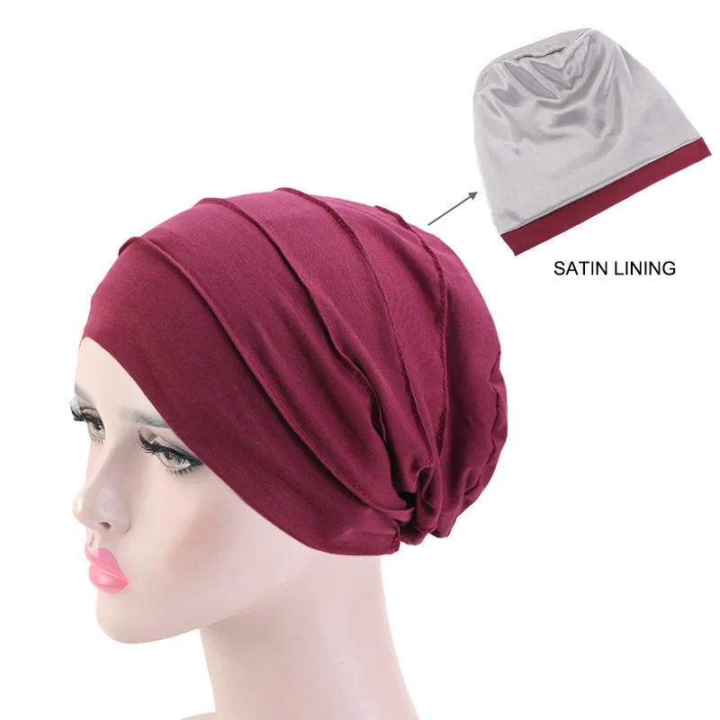 head wrap for women Helisopus New Double Layer Satin Lined Chemo Cap Muslim Women Night Stretch Sleep Cotton Cancer Hair Loss Bonnet Hat Accessories bride headband Hair Accessories