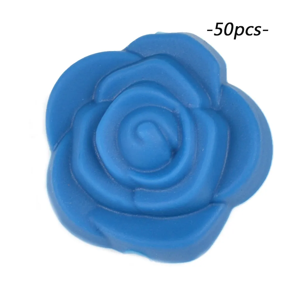 vivid blue LOFCA 50 шт. силиконовые бусины Цветок Роза детский Прорезыватель пищевой силиконовый для детей для прорезывания зубов игрушка лекарственная соска цепочка Ожерелье Изготовление - Цвет: vivid blue