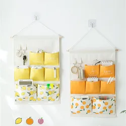 Bolsa de almacenamiento colgante para maquillaje, Organizador de juguetes de lino y algodón montado en la pared, plegable, 3/5/7 bolsillos