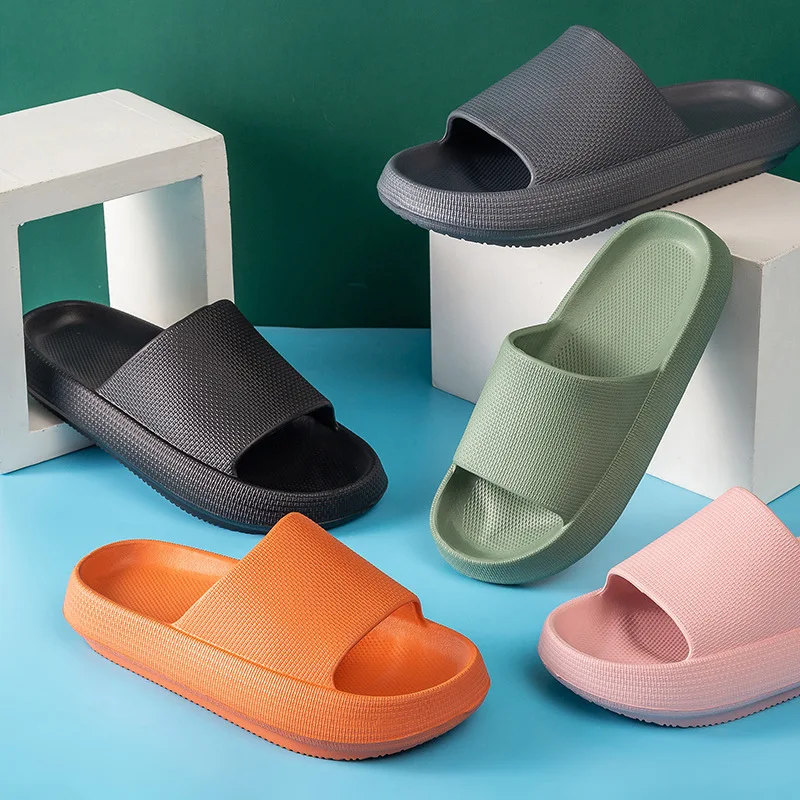 

2021 Women Thick Platform Slippers Summer Beach Eva Soft Sole Slide Sandals Leisure Men Ladies Indoor Bathroom Anti-slip Shoes
