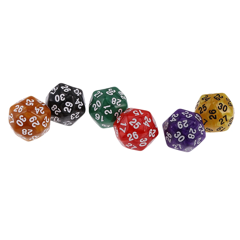 MagiDeal 6pcs 24 /30 Sided Dice D24 D30 Dices for D&D TRPG Family Party Board Game Toys