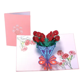 

3D Newly Creative Carving Hollow Carnation Bouquet Paper-cut Greeting Card Mother's Day Birthday Blessing Postcard Present