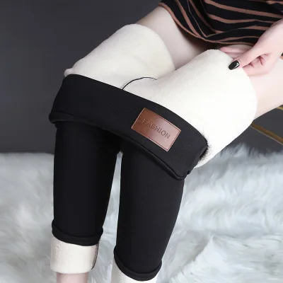 Черные теплые брюки для девочек зимние колготки из толстого вельвета размера плюс штаны из шерсти флисовые брюки женские туфли из овечьей кожи; кашемировые 5XL 6XL - Цвет: Black