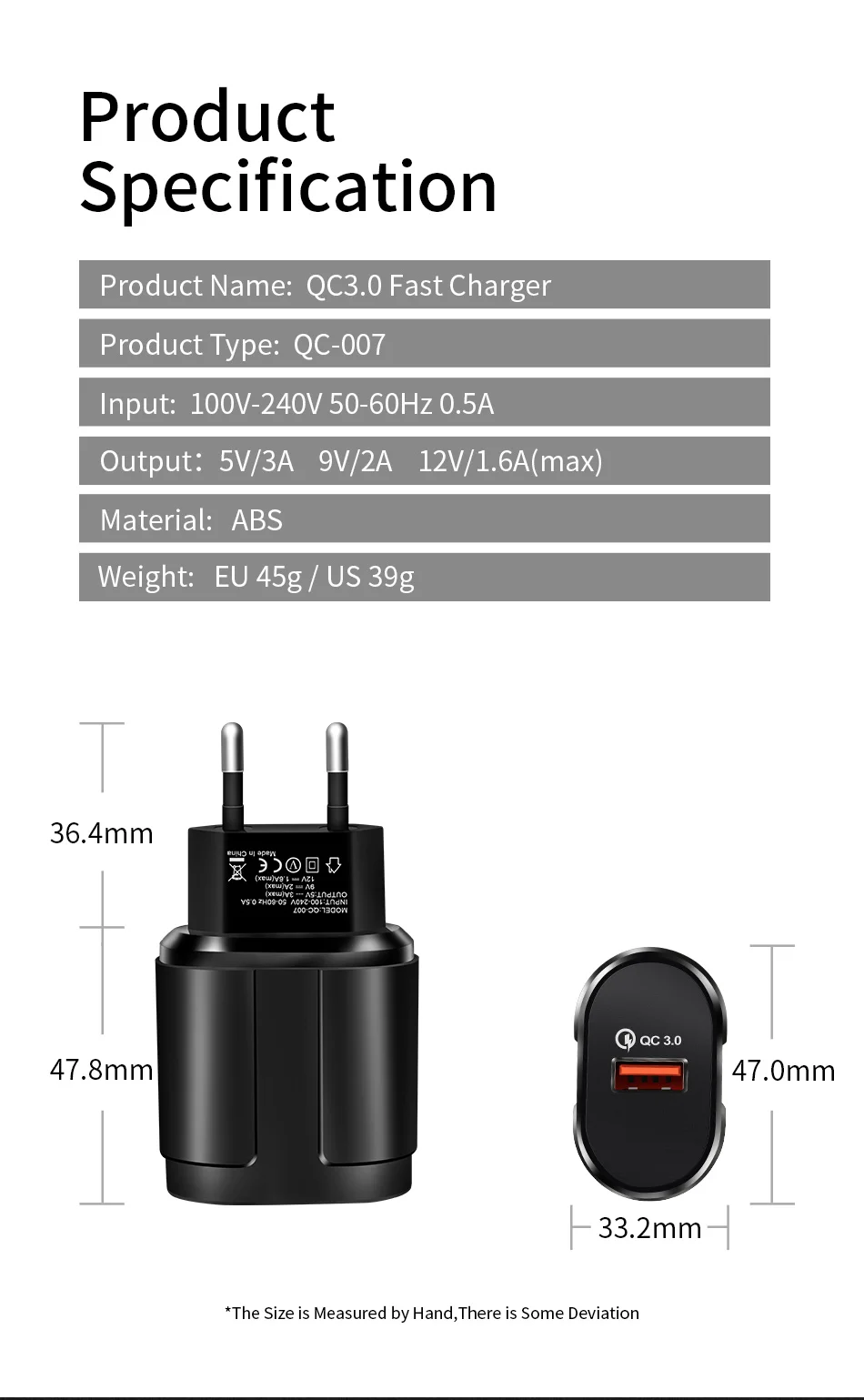 Быстрая зарядка 3,0 USB зарядное устройство YKZ 18 Вт QC3.0 Быстрая зарядка настенное зарядное устройство ЕС штекер Адаптер для iPhone samsung huawei сотовый телефон Xiaomi