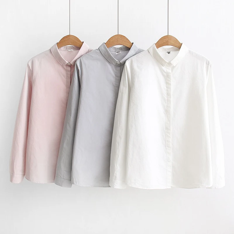

Cotton Casual Office Lady Blouse 2019 Autumn and Winter Long Sleeve Turn-Down Collar Button Women's Blouse High Quality Shirt