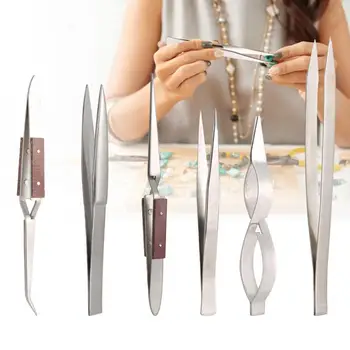 

6pcs / set Jewelry Straight Curved Tip Self-Lock Tweezer Jewelry Making Tool Watch Repairing Tool for Jewelers, Watch Makers