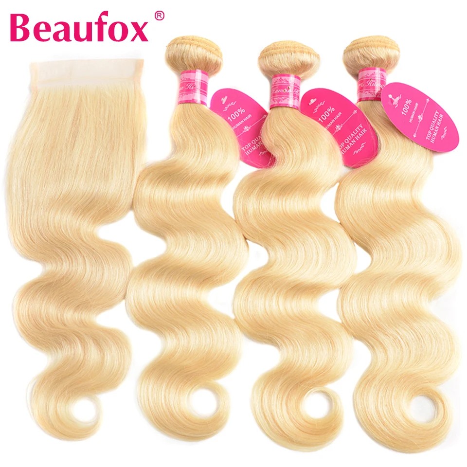 Beaufox 613 Blonde Bundles With Closure Brazilian Body Wave 3 Bundles With Closure Blonde Human Hair Bundles With Closure Remy 1