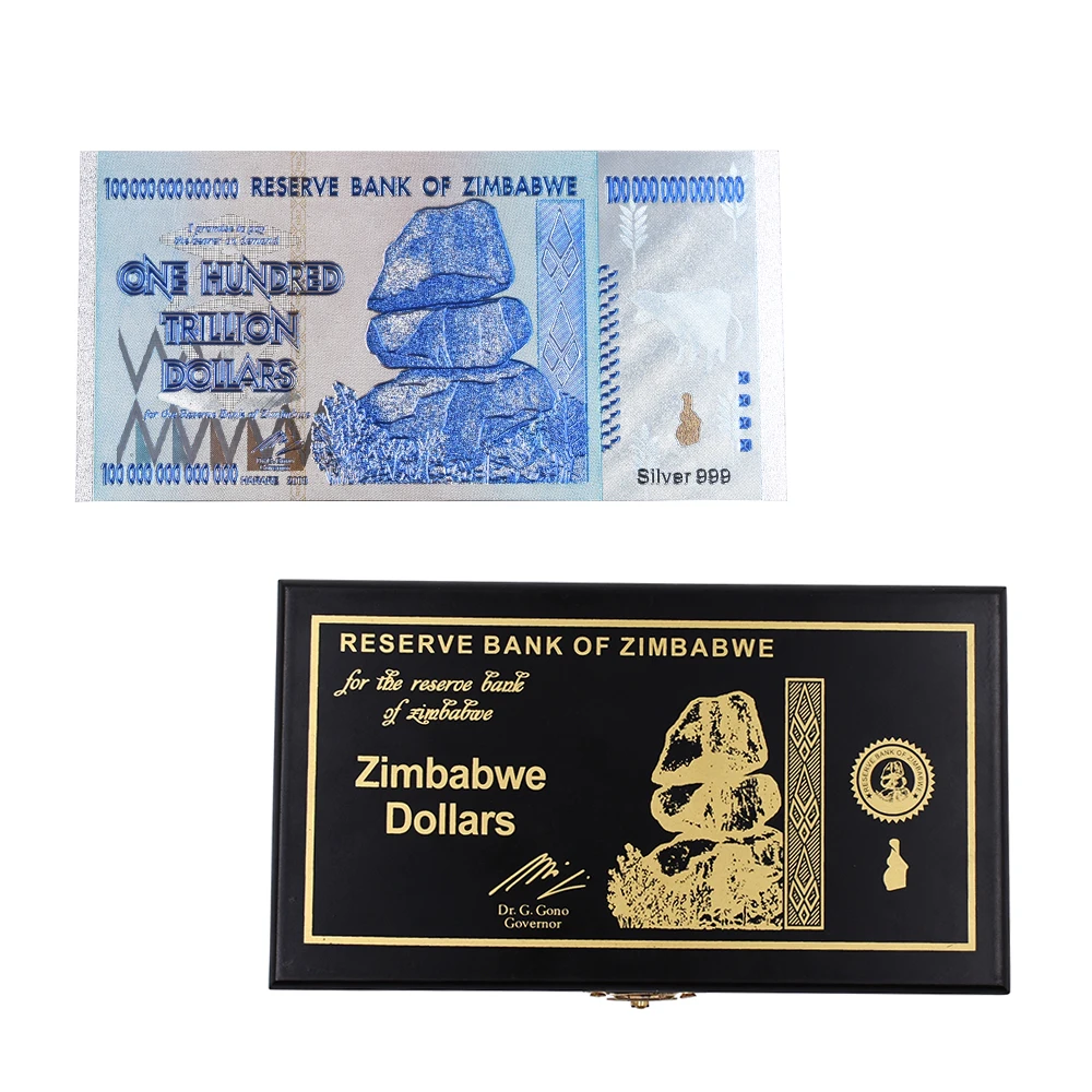 Zimbabwe Gold Banknotes Fake Money Bills 100 Quintillion Dollars 24k Gold Foil Banknote with Box for Christmas Gifts 50pcs/lot - Цвет: 50pcs Trillion 1