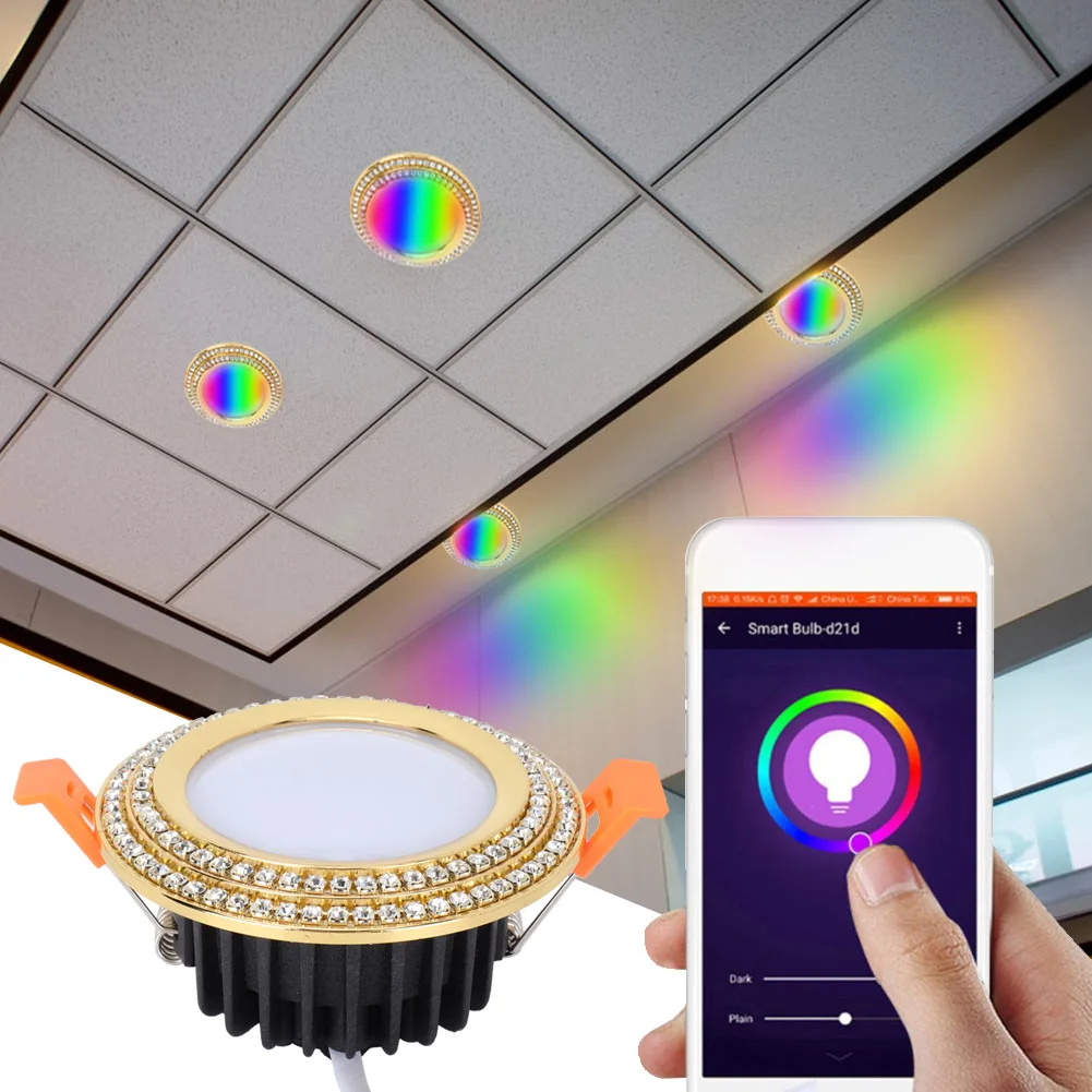 Многоцветный полнофункциональный светодиодный Интеллектуальный светильник круглый потолочное утопленное пятно света приложение WiFi управление световые крышки для потолочных огней