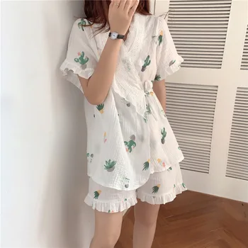 

Summer Wear 2020 Nian New Style Japanese-Style Girl'S Literature And Art Fresh Japanese Kimono Lace Students Pajamas Short