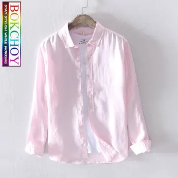 

Men Solid Shirts Cotton Linen Shirt Breathable Comfortable Men Dress Shirts Long Sleeve