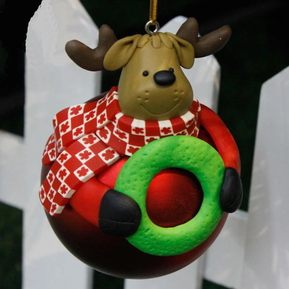 1 шт., Рождественский шар, Мультяшные красочные шары, милые Подвески на рождественскую елку, полимерный глиняный шар, блестящие шары, рождественские украшения
