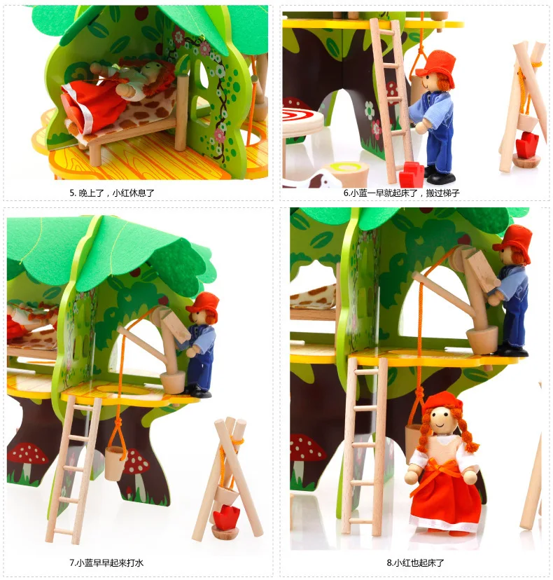 Children Wooden DIY Villa Tree House Split Assembled Combination Model Early Childhood Educational Play House Toys