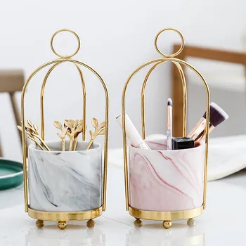 

Nordic Ceramic Storage Jar Wrought Iron Small Simple Design Iron Frame Desktop Ornaments Fruit Fork Jar Kitchen Appliances