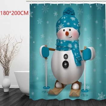

Bathroom Supplies Snowman Pattern Home Decor Drape Waterproof Christmas Shower Curtain Easy Clean Hanging