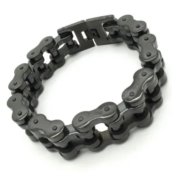 

14mm Men's Black Motorbiker Chain Bracelet Men Vintage Jewelry Bangle 316L Stainless Steel Gift Free Shipping