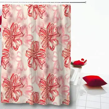 

Shower Curtain 60"X72" Pattern Beige Abstract Floral Watercolor Artistic Blossom Color Contour Drawing Waterproof Polyester