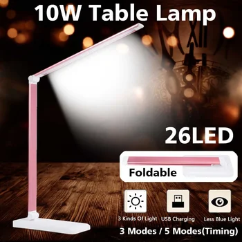 

3/5 modes Dimmable Desk Reading Light Foldable Rotatable Touch Switch LED Table Lamp 10W USB Charging Port Timing Desk Lamp