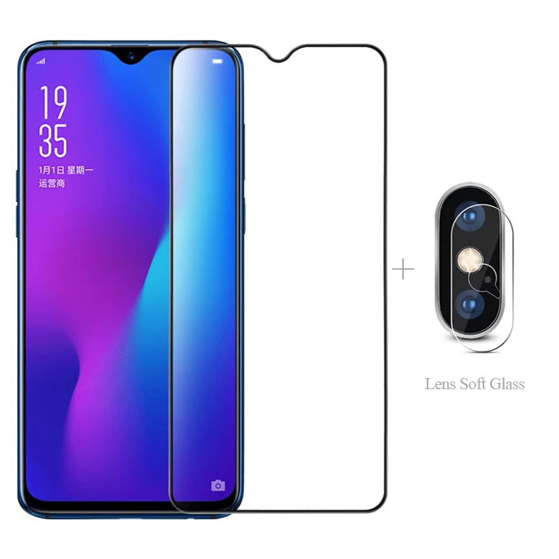2-в-1 полное покрытие закаленное стекло + объектив для Oppo A9 2020 A7 A5 A5S A3 A3S A1K A83 AX7 Pro