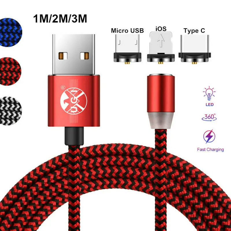 1 м/2 м/3 м 2.4A 360 ° вращающийся магнитный Micro USB/Тип C/iOS быстрая Зарядное устройство
