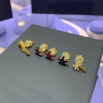 

UMGODLY 5pcs/set Stud Earring Fashion Copper Gold Color Tropical Palm Tree Floral Toucan Earrings for Women Jewelry