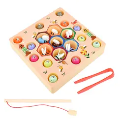 Jogo de pesca de madeira brinquedo cérebro teaser cedo desenvolvimento clipe grânulos brinquedos contagem brinquedo pré escolar