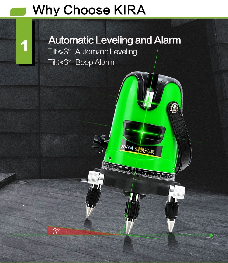 

KIRA 2 3 5 Green Line Laser Level 360 Rotary Vertical & Horizontal Cross Laser Line Construction Tools High Visibility