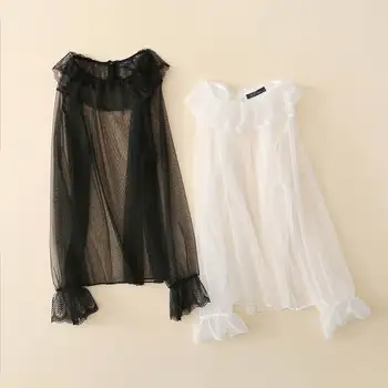 

ZANZEA 2020 Fashion See Through Shirts Women Casual Ruffles Blouse Outwear Sexy Summer Female Solid Loose Tunic Tops Lace Blusas