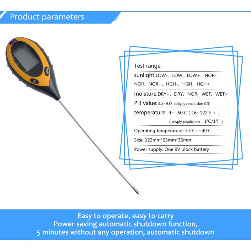 4 в 1 цифровой рН-метр измеритель влажности почвы тестер температуры солнечного света для садовых растений детектор влажности садовый инструмент
