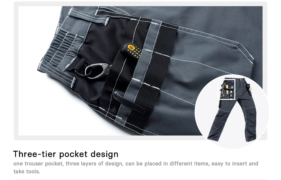 Bauskydd b129мужские рабочие штаны с карманами с несколькими инструментами рабочая одежда/брюки осенние серые Спецодежда Комбинезоны с наколенниками 2 шт