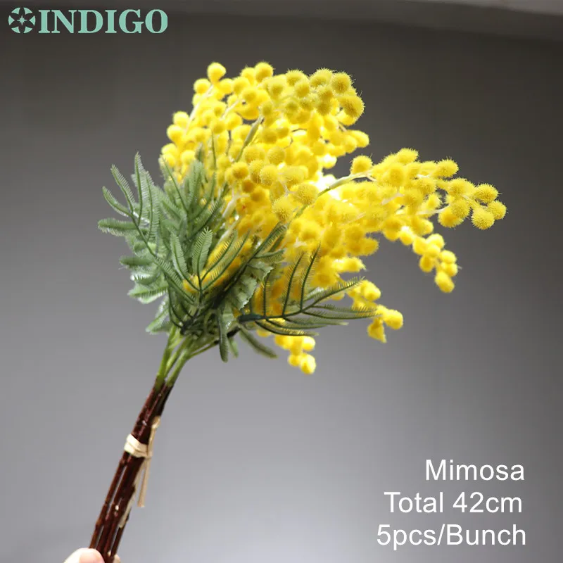 Индиго-5 шт. плюш Австралия акации желтый Мимоза спрей вишня искусственный свадебный цветок праздничный Декор - Цвет: 5 pieces yellow 42cm