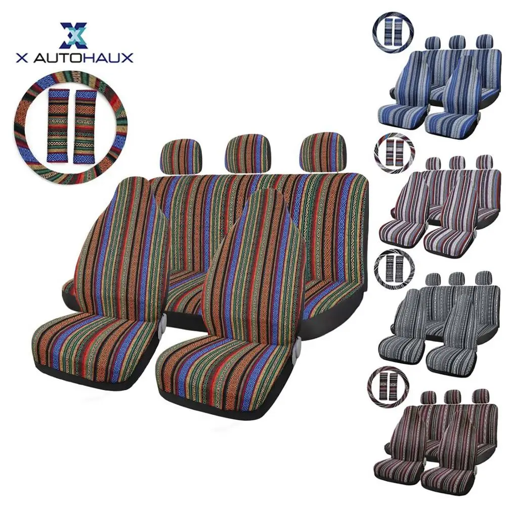 X AUTOHAUX Universal Front Multi-Color Saddle Blanket Bucket Seat Cover for Car Automotive