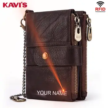 

KAVIS Genuine Leather Free Engraving Rfid Wallet Men Crazy Horse Wallets Coin Purse Short Male Money Bag Mini Walet Quality