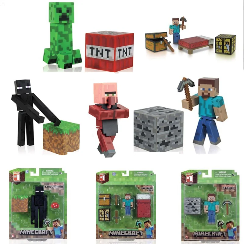Figuras originales de Minecraft Steve, modelo de juego periférico creativo, muñeco de acción móvil, juguete, regalo de cumpleaños y Navidad para niños