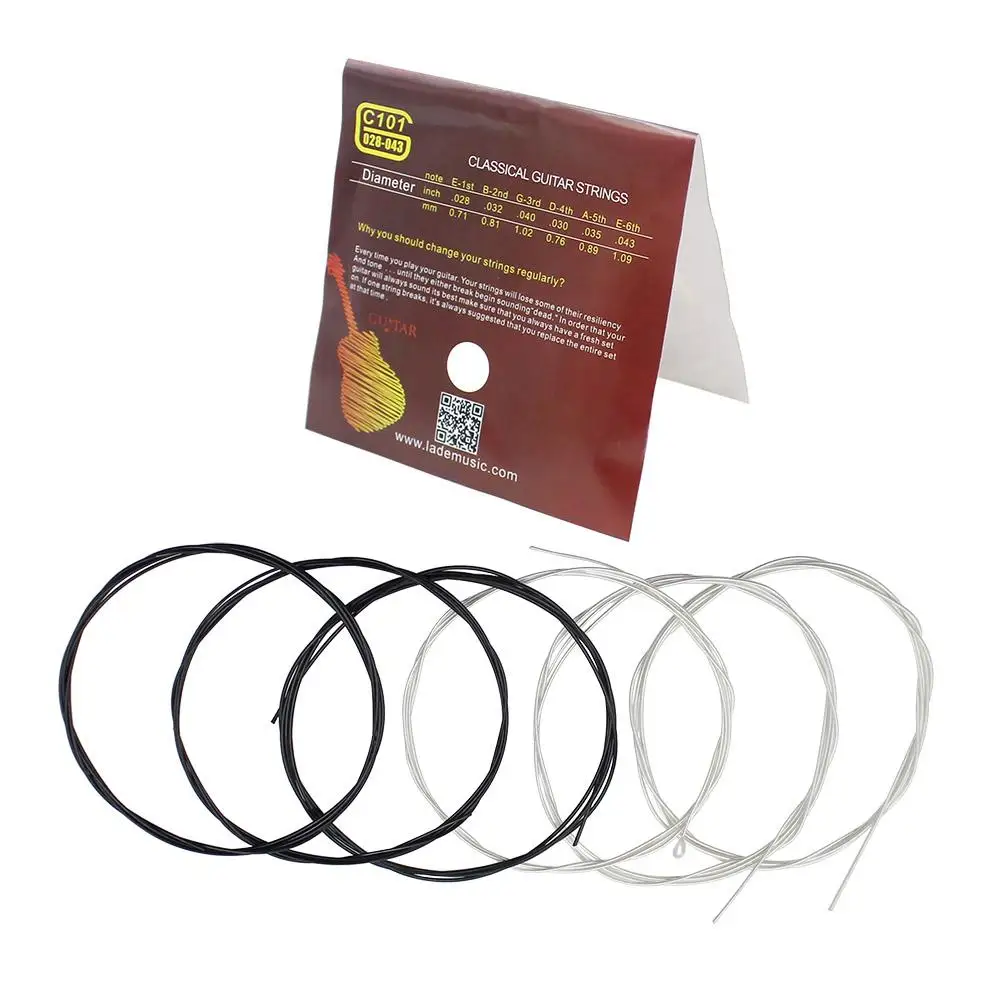 6Pcs Classical Guitar String Set Black Nylon Core Silver-Plated Copper Wound 1st-6th Guitar Strings Guitarra Spare Part guitar strings black 6pcs set classic guitar string 028 045 color plated wire with great tone