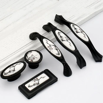 

Chinese Ink Jiangnan Cabinet Wardrobe Handle Antique Cabinet Door Handle Black & White Pull Handles Zinc Alloy Hardware