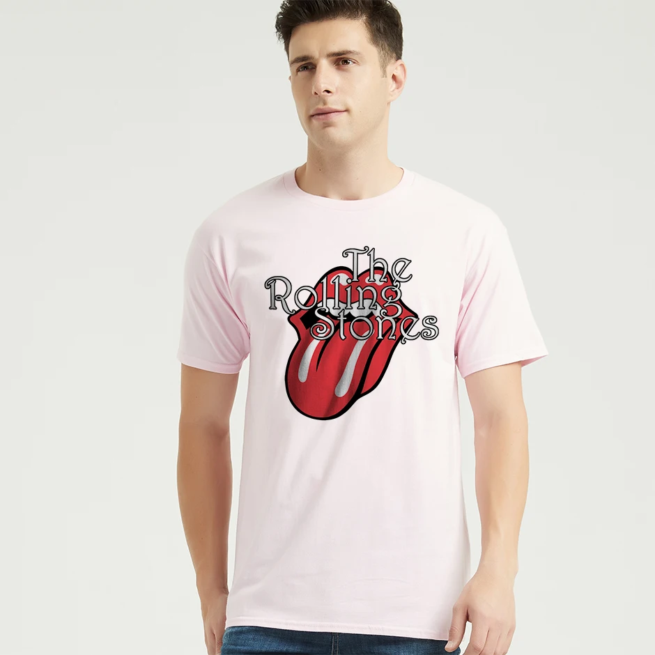 GILAG Мужская футболка The rolling stones TopsTee contton футболка с круглым вырезом уличная крутые Топы музыка Винтажная Футболка мужские футболки - Цвет: Розовый