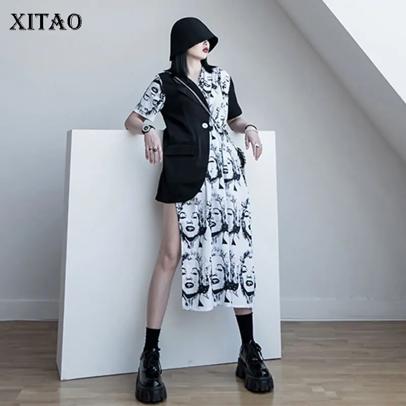 

XITAO Hit Color Irregular T Shirt Fashion New Patchwork Pocket Pleated 2020 Spring Straight Goddess Fan Pleated Tee ZLL4820