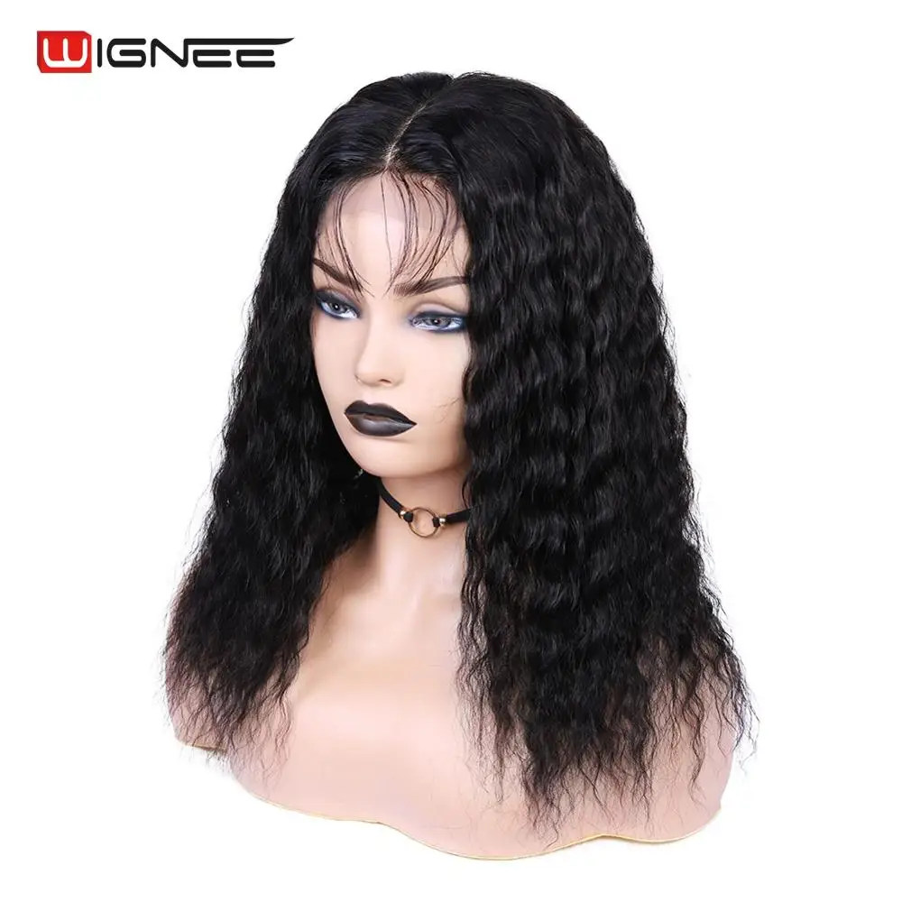Wignee 4*4 Кружева Закрытие кудрявые человеческие волосы парики с детскими волосами