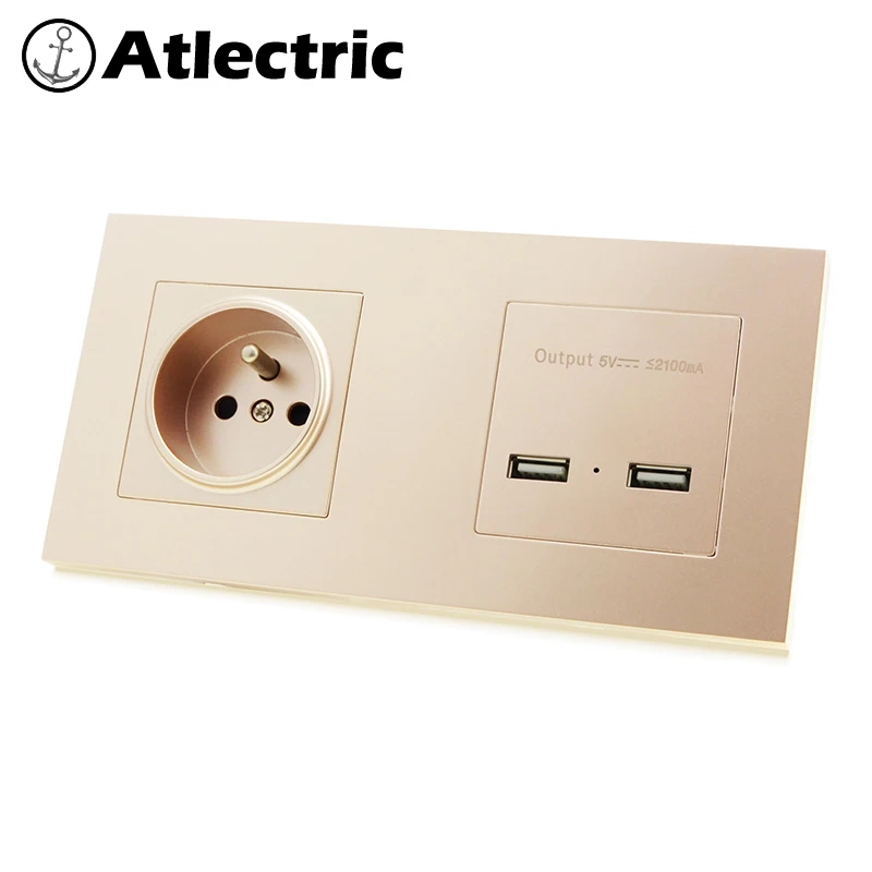 

Atlectric FR Stardand Plug Socket Dual USB Charging Port Double Power Wall Socket Electrical Outlet Plastic Panel