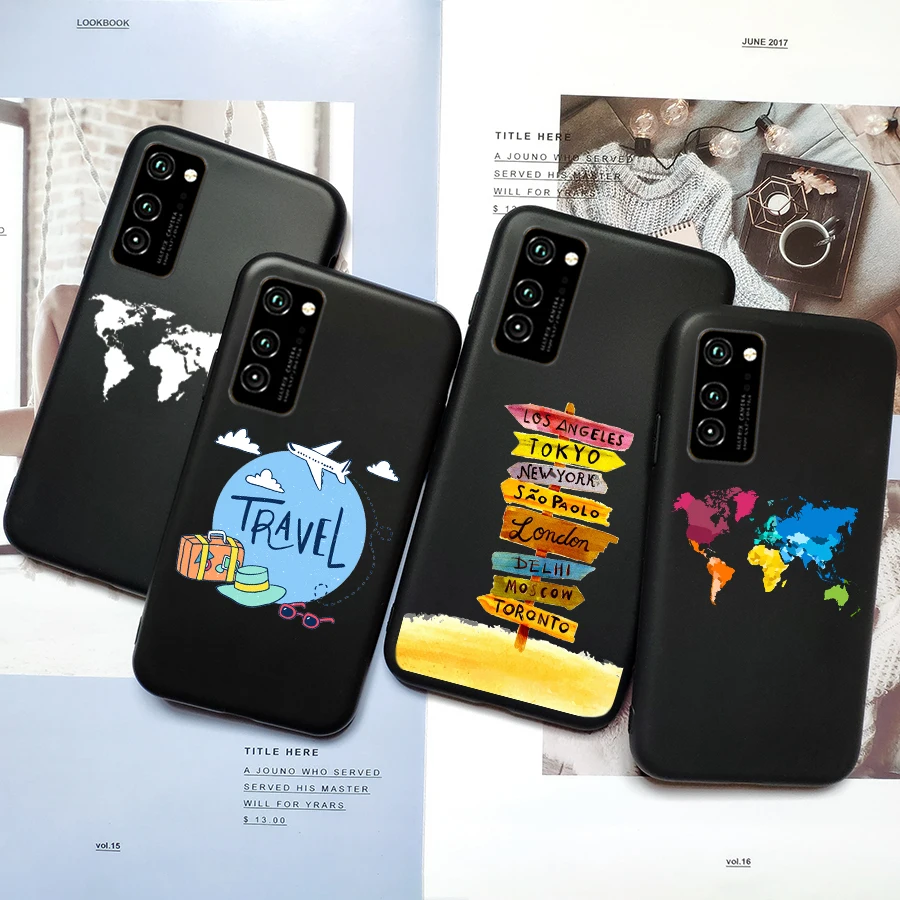 Для Honor V30 чехол для Huawei View 30 20 Pro 9X P30 Lite P30Pro P Smart 2019 NOVA 5T путешествий карта черный
